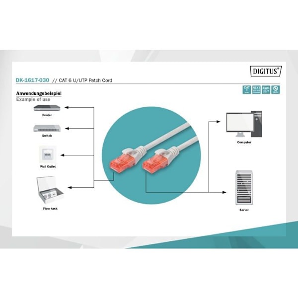 RJ-45 (M) patchledning til RJ-45 (M) 3 m UTP CAT 6e - DIGITUS