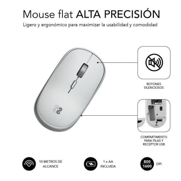 Ratón Inalámbrico Subblim Wireless Mini/ Hasta 1600 DPI/ Plata Argent