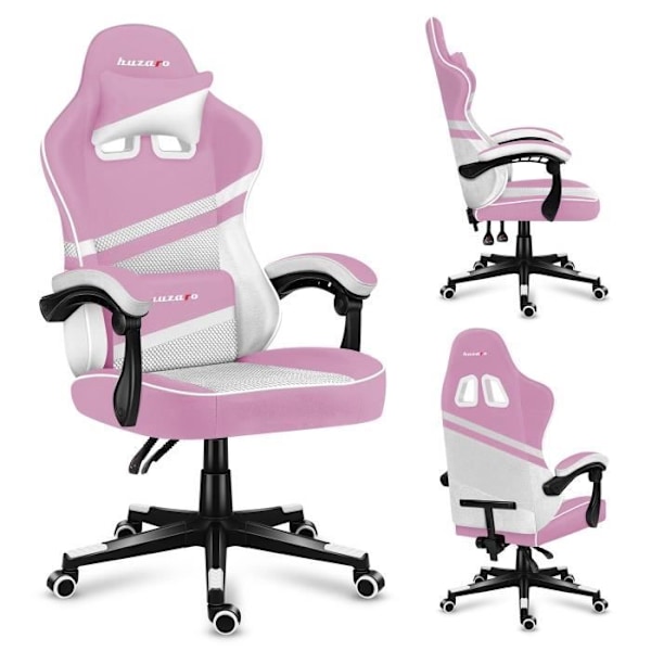 Pelaajatuoli - HUZARO - Force 4.4 - Vaaleanpunainen ja valkoinen - Ergonominen - Pehmustetut käsinojat rosa och vitt