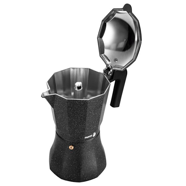 Italiensk Aluminium Espresso Kaffeemaskine, 6 Tasse Kaffe, Vitrokeramisk, Gas FAGOR Tiramisú Sort 00413 Svart