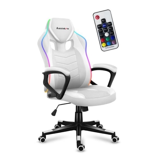 Gaming stol - HUZARO - Force 2.5 RGB - LED-belysning - Åndbart stof - Ergonomisk design Vit