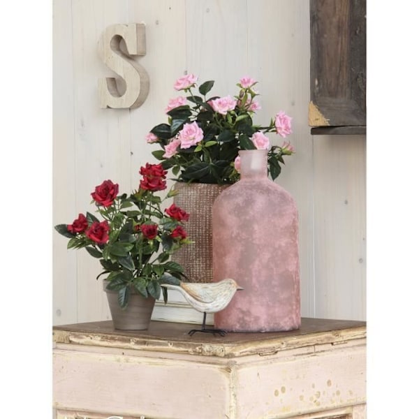 Glimmerdekorationer Rosenbusk kunstige planter i urtepotte - H33 x Ø25 cm - Rød