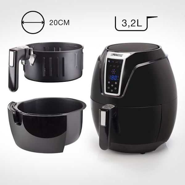 Airfryer Princess 182021 digital oliefri frituregryde - Digital opskriftsbog, der kan downloades - 3,2 L - 1400 W svart och grått