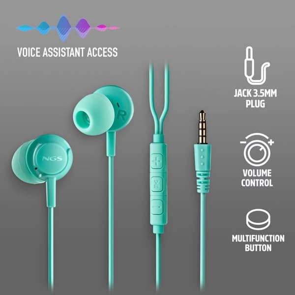 In-ear hörlurar - NGS - CROSS DRIFT MINT - Mikrofon - Volymkontroll - Röstassistent Mynta