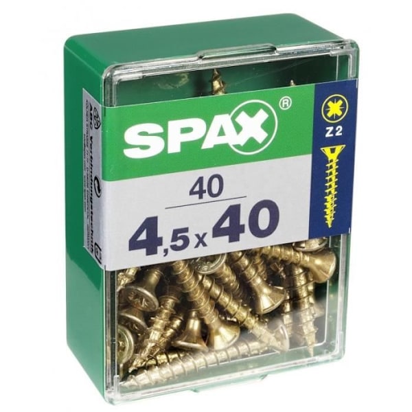 Vis - SPAX - Fased hoved - Stål - Diam. 4,5 mm - Længde 40 mm - Pakke med 40