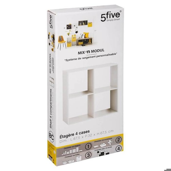 4 rums hylde - L 67,6 x D 32 x H 67,6 cm - Træ - Hvid Vit