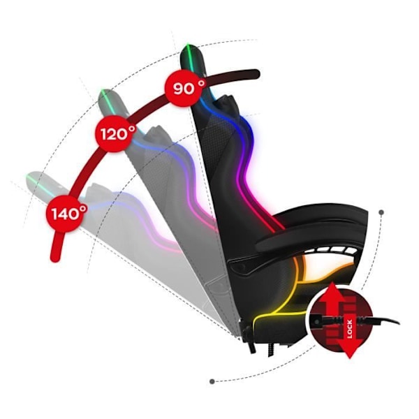 Spelstol - HUZARO - Force 4.7 RGB mesh - Svankstöd - Fotstöd - Nackstöd svart