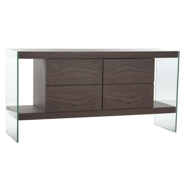 Buffet i transparent brun glasvalnød 160 x 45 x 80 cm MDF træ