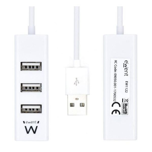 USB-hubb - Ewent - EW1122 - 4 portar - USB 2.0 - Plug and Play - Vit