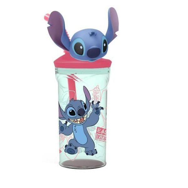 Kuppi - STITCH - 360ml - Integroitu pillillä - 3D-hahmo - Ilman BPA:ta Transparent, Rosa