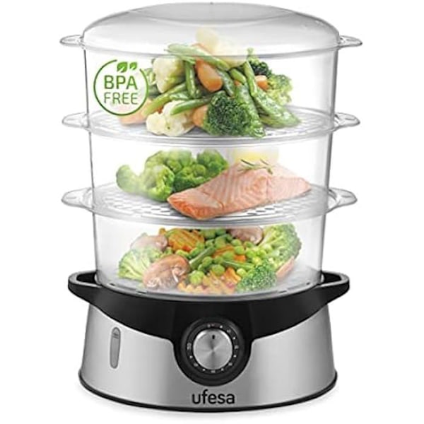Dampkkogeren - UFESA - CV4000 - 800W - 3 Stabelbare Bakker - Kapacitet 9L Rostfritt stål