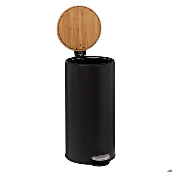 Metal og bambus skraldespand - 30 L - sort Svart