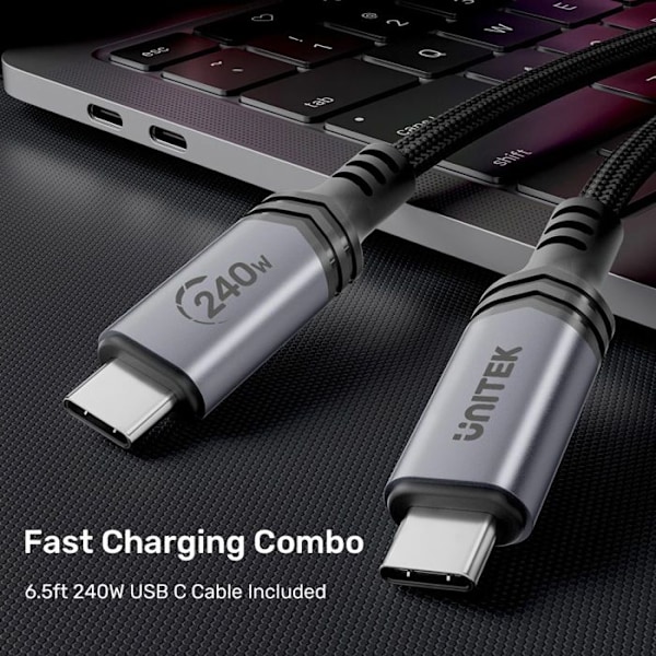 UNITEK USB-C / USB-A PD 3.1 GaN 140 Wattin verkkolaturi - Musta Svart