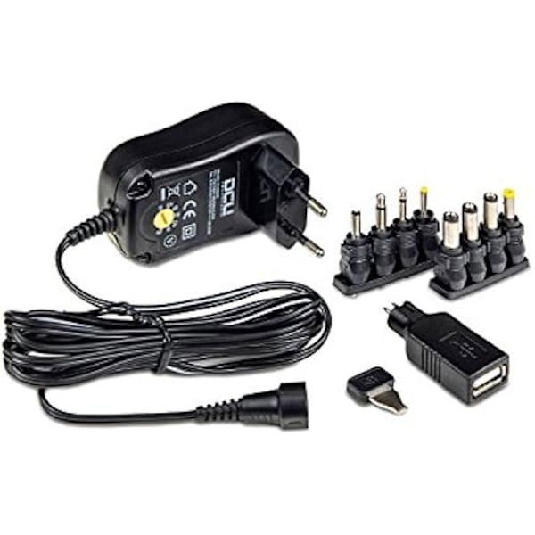 Teknologisk DCU strømforsyning - 18W - 8 stik og USB Sort