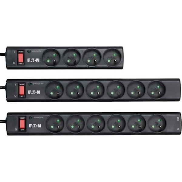 Strømskinne/Overspændingsbeskytter - EATON Protection Strip 6 FR - PS6F - 6 franske stikkontakter - Sort