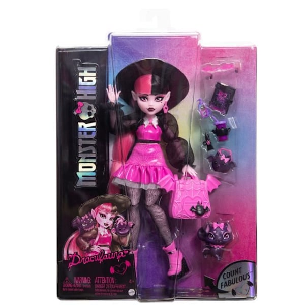 Monster High-Draculaura-nukke lemmikineen ja tarvikkeineen HRP64 Flerfärgad