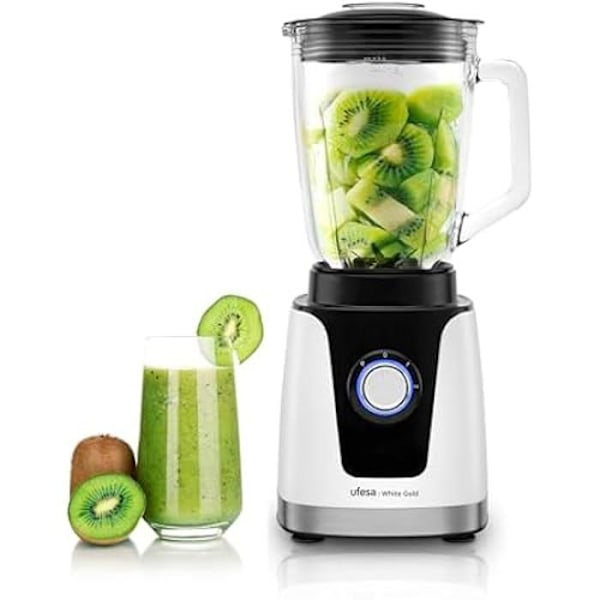 Ufesa hvidguldsblender, 1500 W effekt, 1,5 l glas, hastighedsindstilling med LED, isbatteri, 6 knive i rustfrit stål