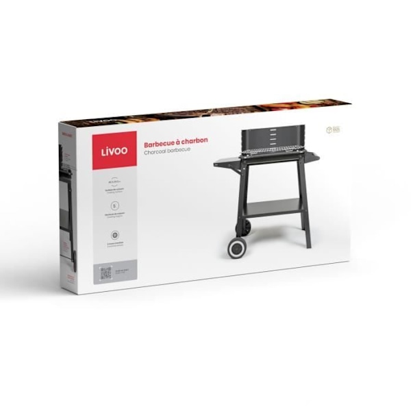 Kulgrill med kul - LIVOO - DOC328 - Rustfrit stål - Stegeflade 48,5 x 28,8 cm - Justerbar højde 70-84 cm Svart
