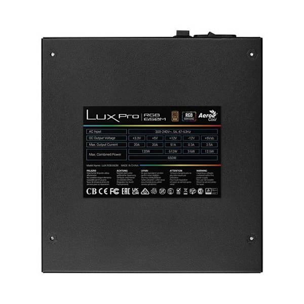 Strömförsörjning - Aerocool - LUX PRO RGB 650M - 650W - 80Plus Bronze - RGB LED-belysning