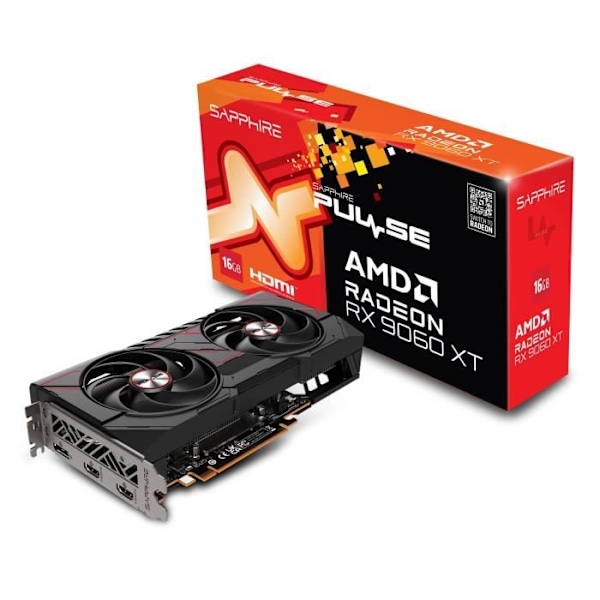 SAPPHIRE - Grafikkort - PULSE AMD RADEON™ RX 9060 XT GAMING OC - 16GB - DUAL HDMI / DP Sort