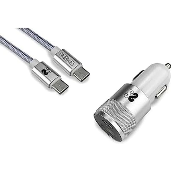 SUBBLIM dubbel billaddare PD20W+QC3.0+C till C/Lightning S Silver
