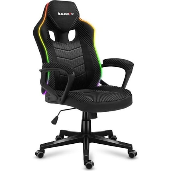 Gaming stol HUZARO FORCE 2.5 LED RGB, stof, kontorstol, pc gaming, ergonomisk, justerbar, drejelig, armlæn, gamer svart