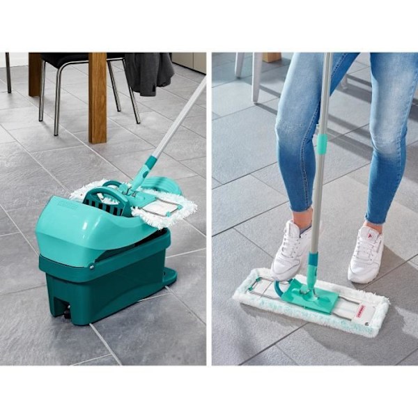 Setti Lavea Solua Säilytyssäikka Lavea Essoreur Rullilla Leifheit Profi XL Mobile 55096, Lattia Moppia 360° Mikro Duo -kannalla. Turkosgrön