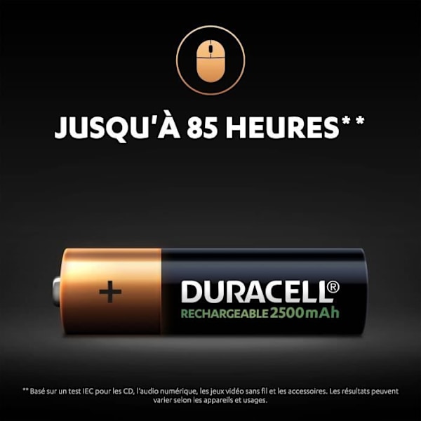Duracell uppladdningsbart batteri Duracell uppladdningsbart, paket med 4 AA 2500mAh uppladdningsbara batterier