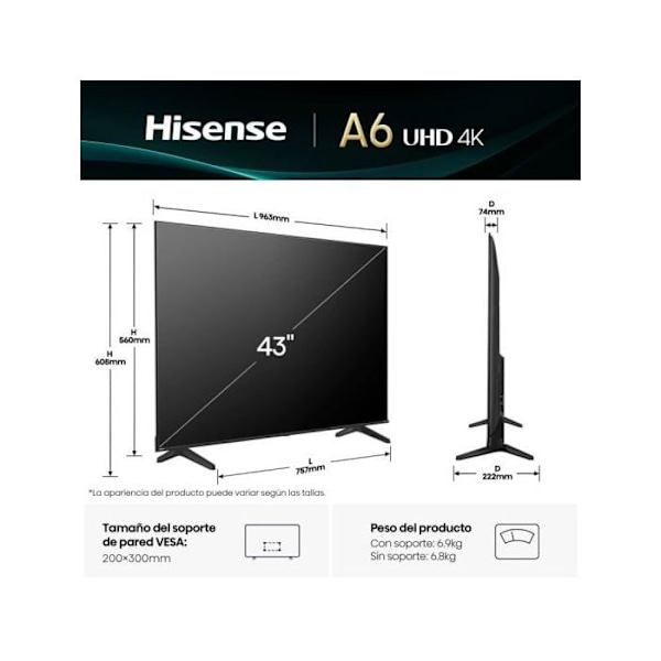 Hisense LED 43" 43A6Q UltraHD 4K Dolby Audio VIDAA