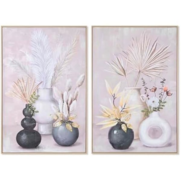 Lærredsmaling - HOME ESPRIT - Skandinavisk vase - Flerfarvet - 62 x 4 x 92 cm - 2 stk. mångfärgad