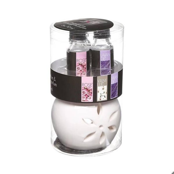 Parfumebrænder - ATMOSPHERA - Sæt med 3 blomsterolier 10ml - Hvid - D. 7 x H. 8 cm - Moderne Vit
