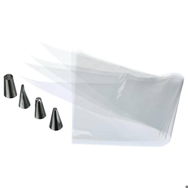Engangssprøjteposer - FEM - Sæt på 20 - 20 cm - Inkluderer 4 metaldyser - wienerbrød Transparent