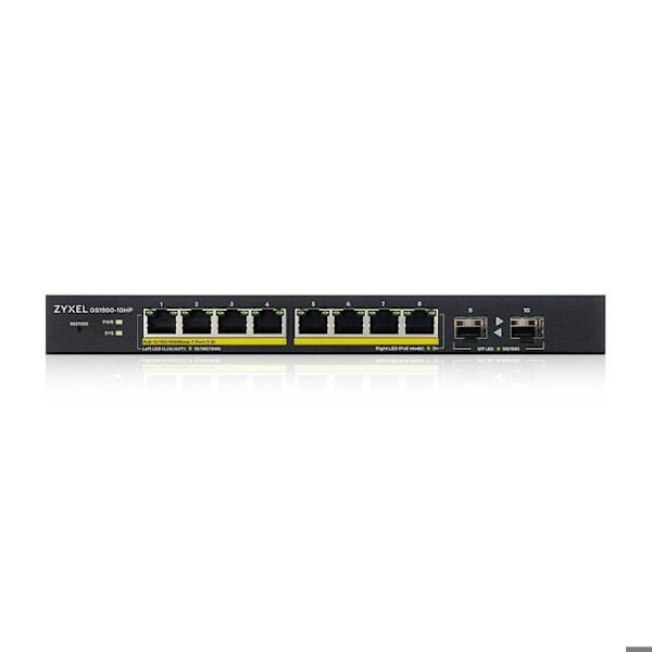 Switch - Zyxel - GS1900-10HP - 8 porte LAN - PoE - Uden ventilator Sort