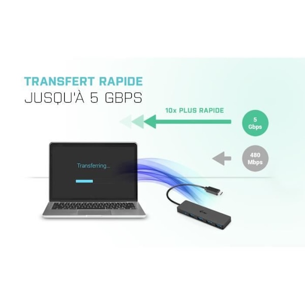 USB-C HUB I-TEC, 4 USB 3.0 -porttia ja integroitu 20 cm:n kaapeli