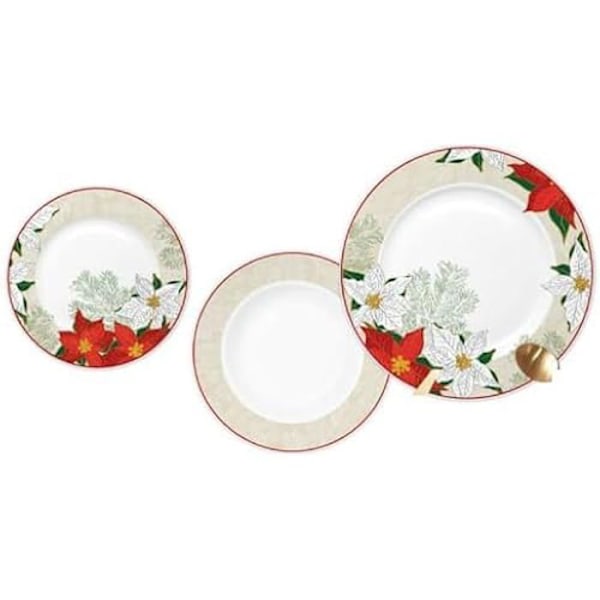 Servis - DKD HEMINNREDNING - Middagsservering - Julblomma - 18 stycken - Porslin - 27 x 27 x 2 cm Flerfärgad