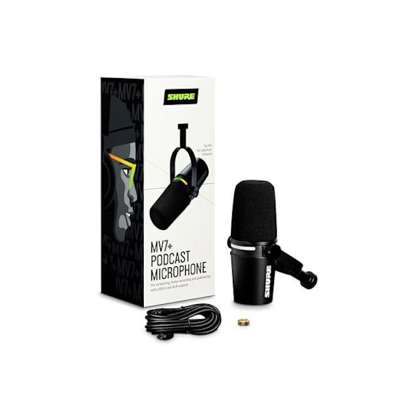 Mikrofon - SHURE - MV7+ - USB-C og XLR - Hybrid - Sort Svart