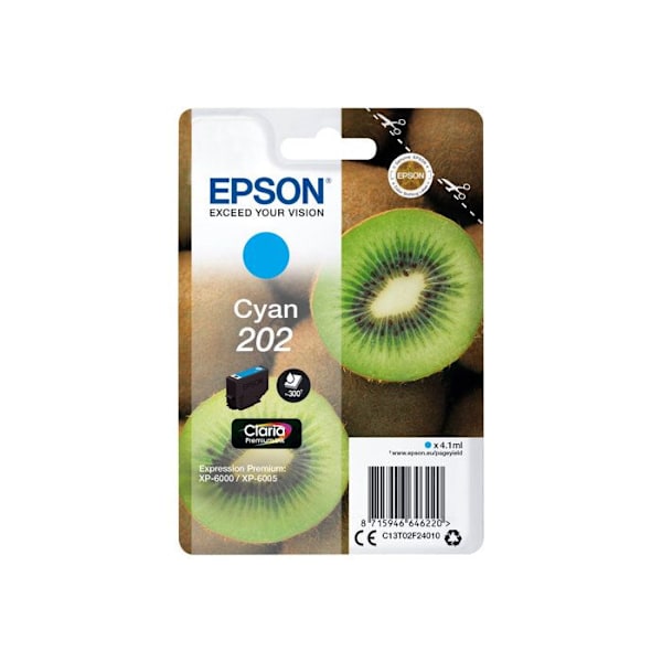Original EPSON 202 blækpatron - Cyan - 4,1 ml - til Expression Home XP-202