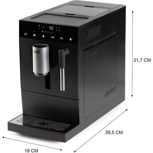 Automatisk espressomaskine med kværn - DOMO - DO1150K - 1350 W - 19 bar - 125 g kaffe - Sort Svart