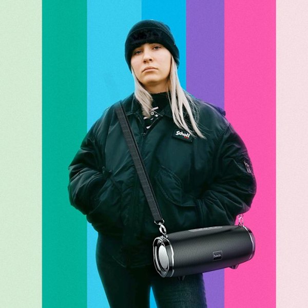 Bærbar højttaler, kompatibel med BT, FM, TF, USB, AUX - Hoco Cool Enjoy Sports (HC5) - Sort