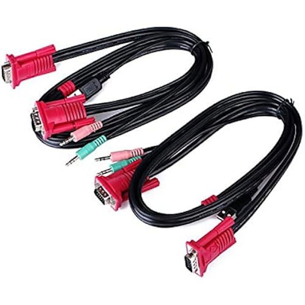AISENS A111 – 0064 – KVM VGA USB-tastatur og musekontakt med kabel til styring af to CPU'er, sort farve