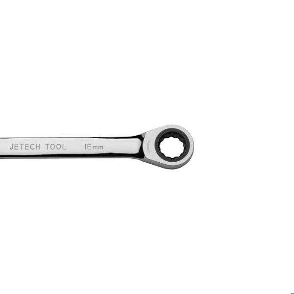 Kombinationsnyckel med ratchetfunktion - Jetech - 16mm - Cr-V stål - Polerad kromfinish - 12 punkter