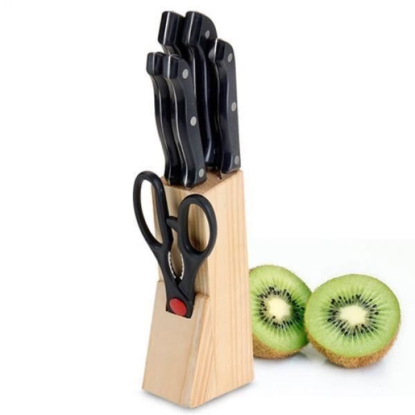 Knivset med träställ Svart