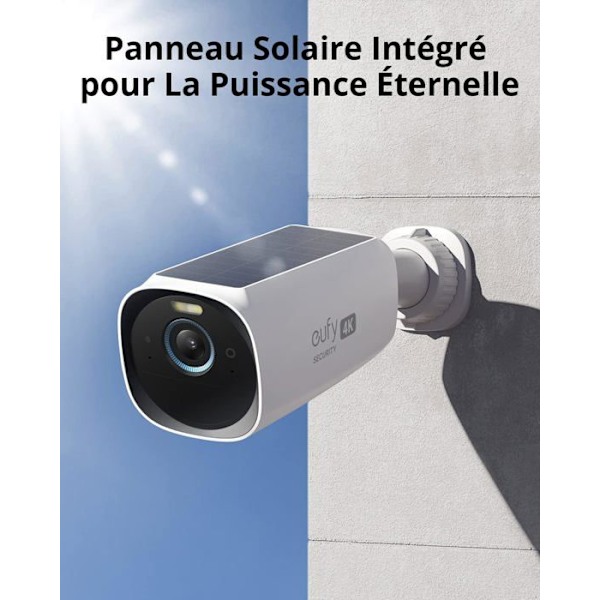 eufy Security eufyCam S330 - WiFi-valvontakamera - 4K-resoluutio - Aurinkoenergia - Värillinen yönäkö - Vaatii HomeBase 3:n Sort og hvid