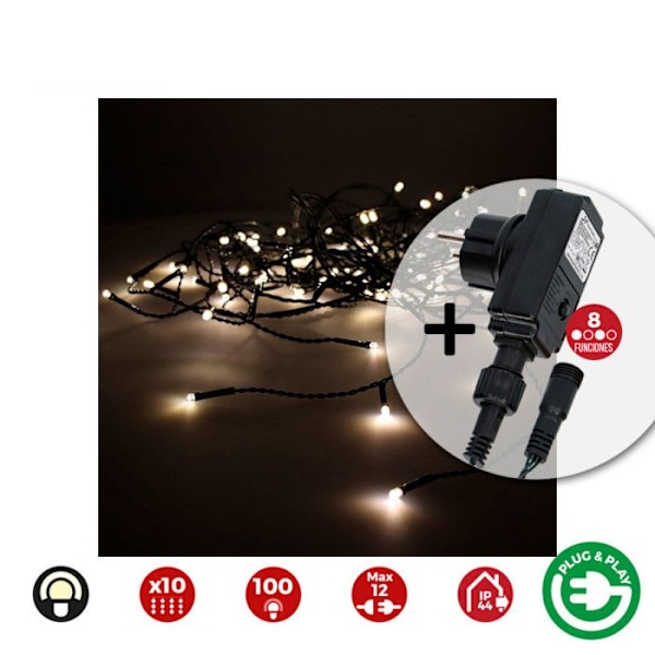 Easy-Connect LED-gardin 2x1m 10 remsor 100 varma vita lysdioder - GENERIC Vit Värmande