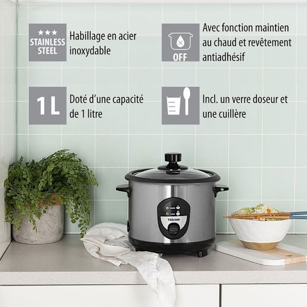 Ris Cooker Tristar RK-6126 - 1 L - 400 W - Krop i rustfrit stål - Hold varm funktion Rostfritt stål