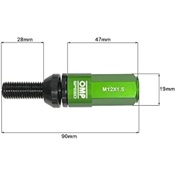 Hjulbolte - OMP - Sæt 20 - M12X1.5 - Aluminium 7075 - Længde 28MM svart