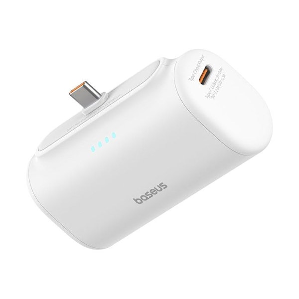 Baseus - Ulkoinen akku (P10068306213-00) - Type-C, kompakti muotoilu, 20W, 5000mAh, mukana Type-C -johto - Valkoinen