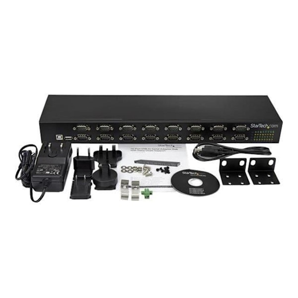 USB-sarjakeskitin - STARTECH - USB-16x DB9 RS232 -sovitin - Telineeseen asennettava - FTDI - Musta