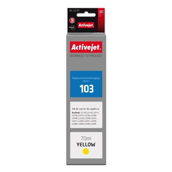 Activejet Ink (Ersatz Epson 103 C13T00S44A Suprême 70 ml gul) - AE-103Y