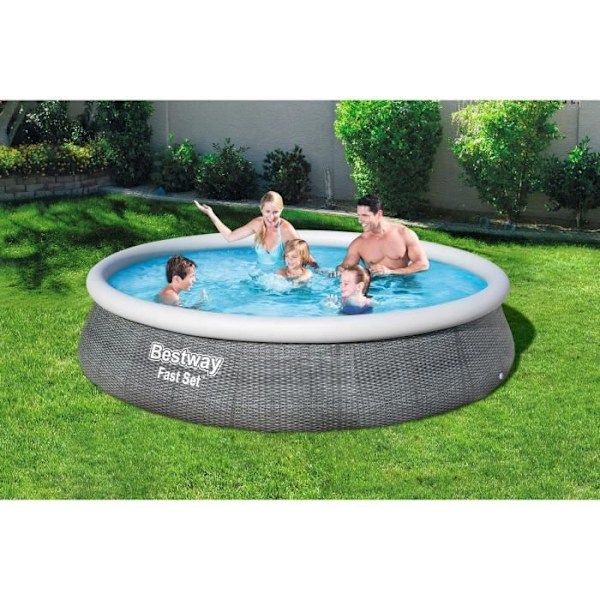 BESTWAY Fritstående Above Ground Pool Kit - Fast Set™ - 396 x 84 cm - Rund (leveres med en filtreringspumpe) Grå